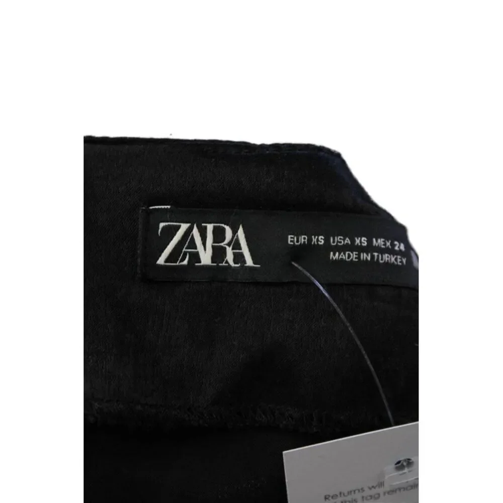 Zara Womens Back Zip Mid Rise Satin Short Shorts Black Size Extra Small